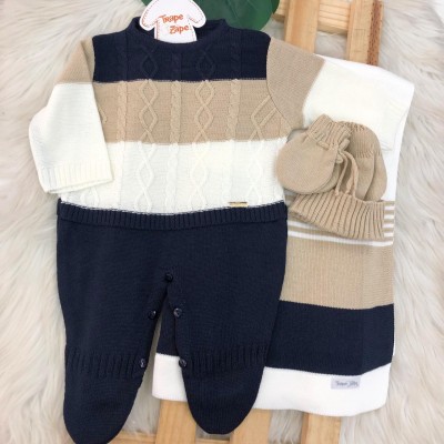    Saída de Maternidade Nicolas - Marinho, Bege e Off White